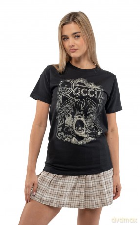 Queen: Unisex T-Shirt: Ornate Crest (Black) (Embellished) (XX-Large)
