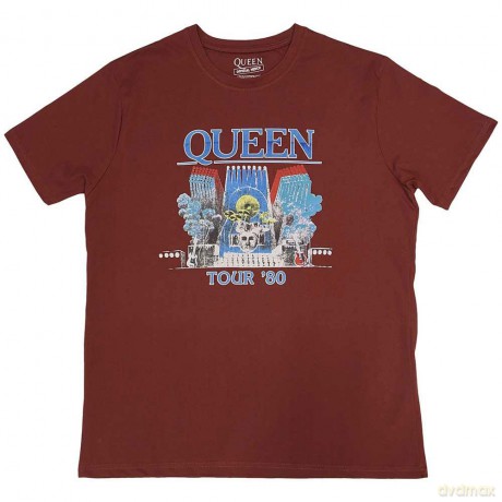 Queen: Unisex T-Shirt: Tour '80 (Red) (Small)