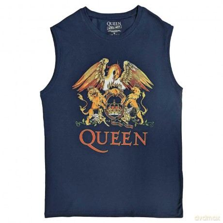 Queen: Unisex Tank T-Shirt: Classic Crest (Navy Blue) (Large)