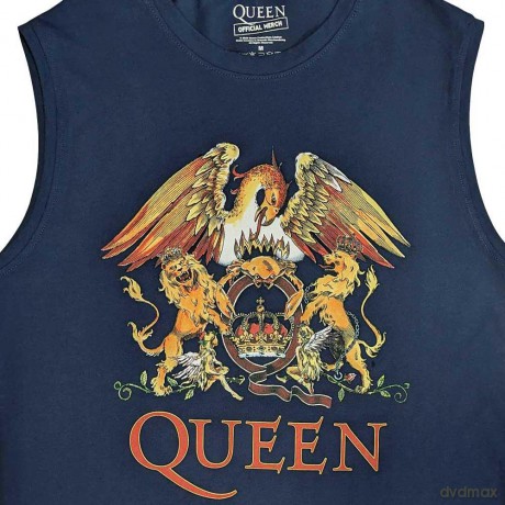 Queen: Unisex Tank T-Shirt: Classic Crest (Navy Blue) (Large)