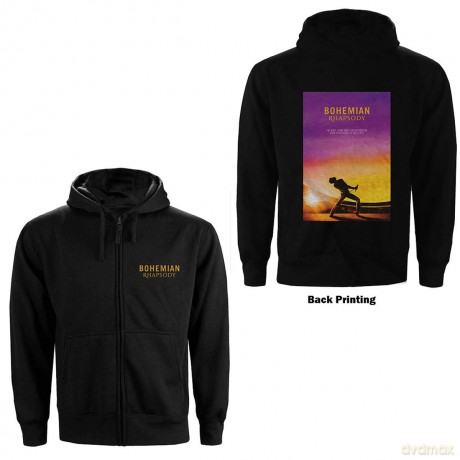 Queen: Unisex Zipped Hoodie: Bohemian Rhapsody Movie Poster (Black) (Back Print) (Medium)