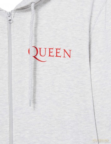 Queen: Unisex Zipped Hoodie: Classic Crest (Ash Grey) (Back Print) (XX-Large)