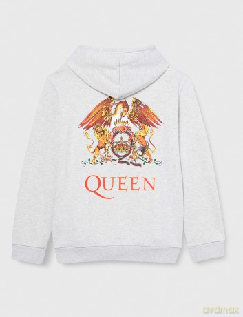 Queen: Unisex Zipped Hoodie: Classic Crest (Ash Grey) (Back Print) (XX-Large)