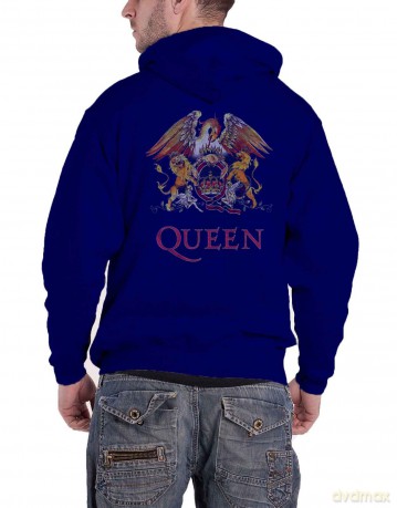 Queen: Unisex Zipped Hoodie: Classic Crest (Back Print) (Small)