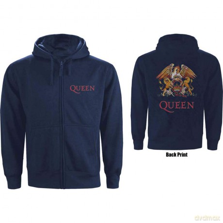 Queen: Unisex Zipped Hoodie: Classic Crest (Back Print) (X-Large)