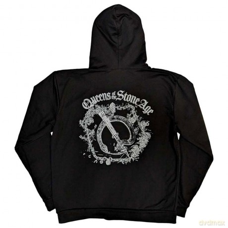 Queens Of The Stone Age: Unisex Pullover Hoodie: Floral Chains (Black) (Back Print) (Medium)