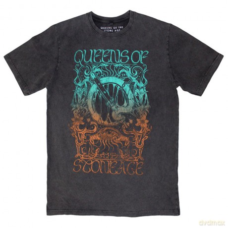 Queens Of The Stone Age: Unisex Stone Wash T-Shirt: Montage (Charcoal Grey) (Small)