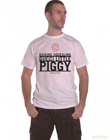 Radiohead: Unisex T-Shirt: Gucci Piggy (White) (Back Print) (Medium)