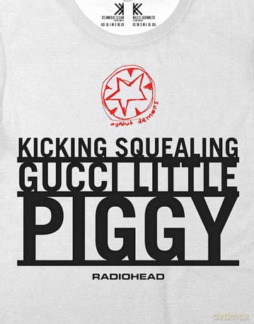 Radiohead: Unisex T-Shirt: Gucci Piggy (White) (Back Print) (Medium)