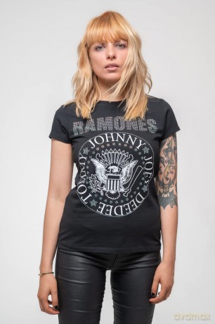 Ramones: Ladies T-Shirt: Presidential Seal (Black) (Embellished) (Large)