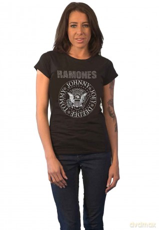 Ramones: Ladies T-Shirt: Presidential Seal (Black) (Embellished) (Medium)
