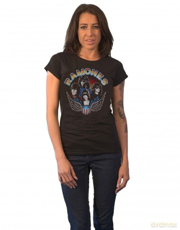 Ramones: Ladies Tee: Vintage Wings Photo (Medium)