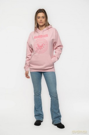 Ramones: Unisex Pullover Hoodie: Pink Hey Ho Seal (Pink) (Back Print) (Large)