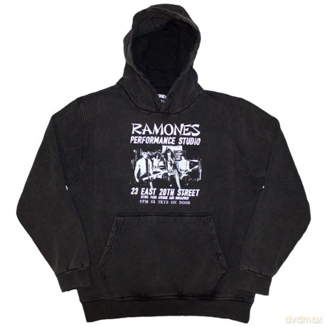 Ramones: Unisex Stone Wash Pullover Hoodie: East Village (Charcoal Grey) (Medium)