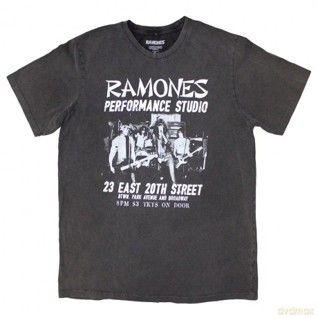 Ramones: Unisex Stone Wash T-Shirt: East Village (Charcoal Grey) (Small)