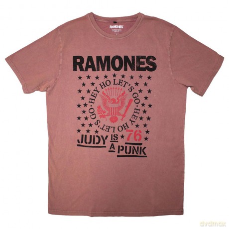 Ramones: Unisex Stone Wash T-Shirt: Hey Ho Judy (Kashmir Red) (Large)