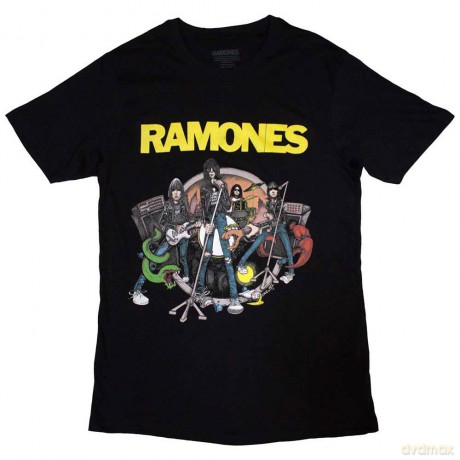 Ramones: Unisex T-Shirt: Cartoon Band (Black) (Small)
