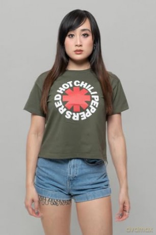 Red Hot Chili Peppers: Ladies Crop Top: Classic Asterisk (Green) (Small)