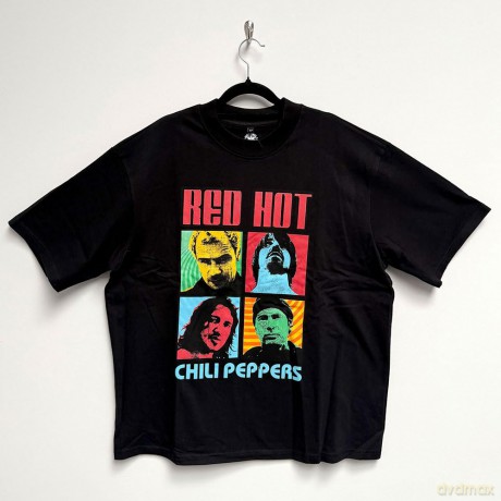 Red Hot Chili Peppers: Unisex Oversized Boxy T-Shirt: Portrait Photos (Black) (X-Large)