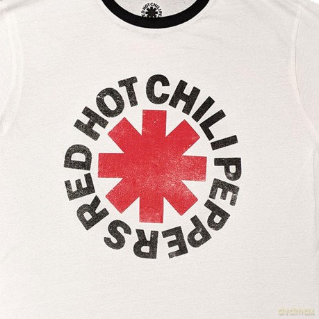 Red Hot Chili Peppers: Unisex Ringer T-Shirt: Logo Ringer (White) (Large)
