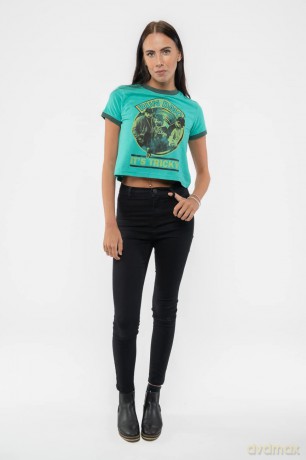 Run Dmc: Run DMC Ladies Crop Top: It's Tricky Record Vintage (Green) (Large)