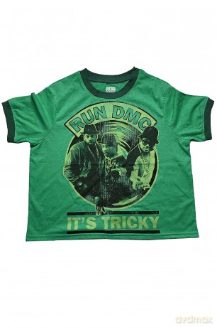 Run Dmc: Run DMC Ladies Crop Top: It's Tricky Record Vintage (Green) (Small)