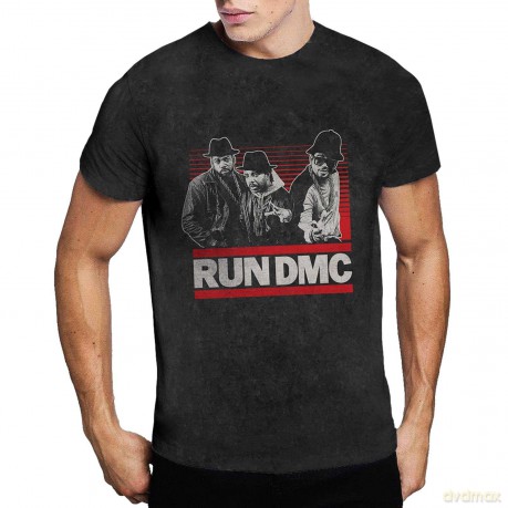 Run Dmc: Run DMC Unisex T-Shirt: Gradient Bars (Dip-Dye On Black) (Wash Collection) (Medium)