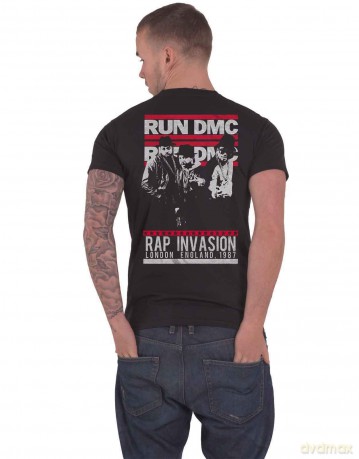 Run Dmc: Run DMC Unisex T-Shirt: Rap Invasion (Black) (Back Print) (X-Large)