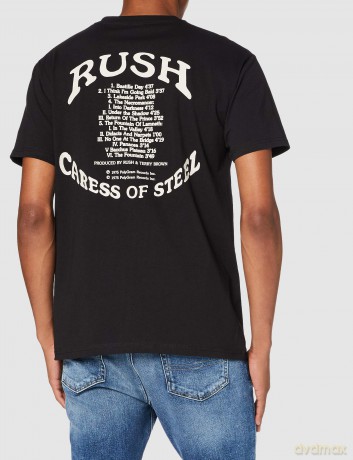 Rush: Unisex T-Shirt: Caress of Steel (Black) (Back Print) (Large)