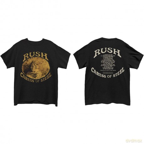 Rush: Unisex T-Shirt: Caress of Steel (Black) (Back Print) (Medium)