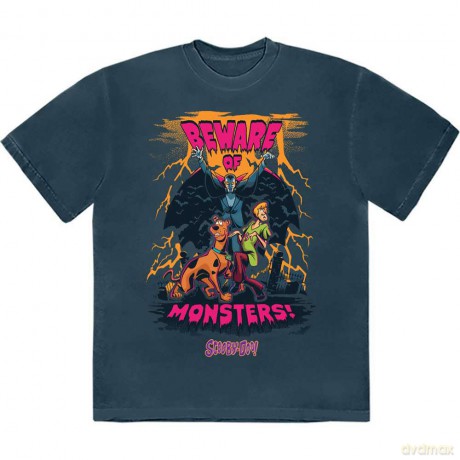Scooby Doo: Unisex T-Shirt: Beware Of Monsters (Denim Blue) (Large)