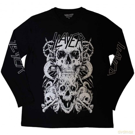 Slayer: Unisex Long Sleeve T-Shirt: White Skulls (Black) (Sleeve Print) (Medium)