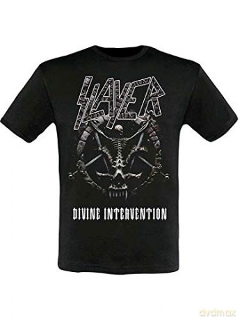 Slayer: Unisex T-Shirt: Divine Intervention 2014 Dates (Black) (Back Print) (Large)