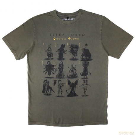 Sleep Token: Unisex Stone Wash T-Shirt: Grid (Green) (X-Large)