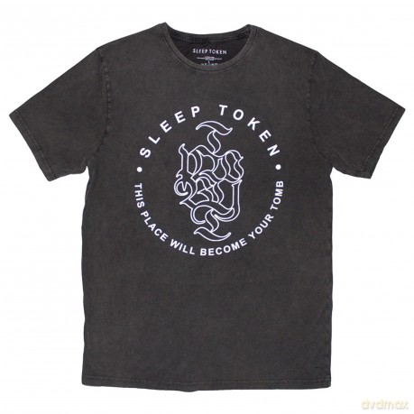 Sleep Token: Unisex Stone Wash T-Shirt: Tomb Text Ring (Charcoal Grey) (Medium)