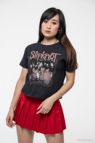 Slipknot: Ladies Crop Top: Band Frame (Black) (Back Print) (Medium)