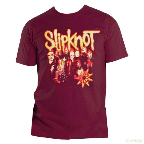 Slipknot: Unisex T-Shirt: The End, So Far Group Photo Tribal S Nonogram (Maroon Red) (Back Print) (Medium)
