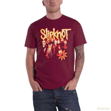 Slipknot: Unisex T-Shirt: The End, So Far Group Photo Tribal S Nonogram (Maroon Red) (Back Print) (X-Large)