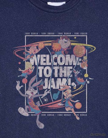 Space Jam: Ladies T-Shirt: SJ2: Welcome To The Jam (Navy Blue) (Cropped) (Small)