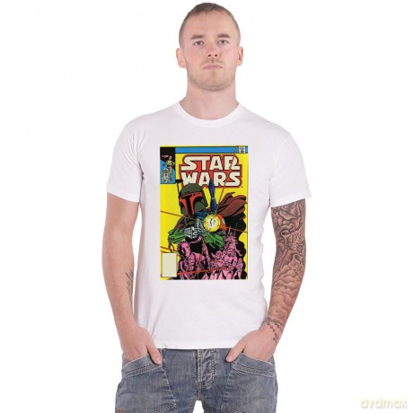 Star Wars: Unisex T-Shirt: Boba Fett Comic Cover (White) (Small)