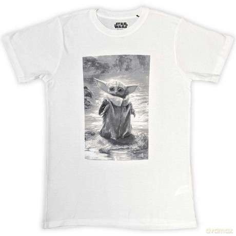 Star Wars: Unisex T-Shirt: The Mandalorian Grogu B&W (White) (Small)