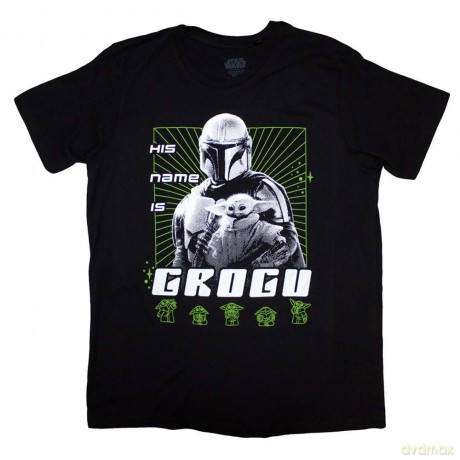 Star Wars: Unisex T-Shirt: The Mandalorian His Name Is Grogu (Black) (Medium)