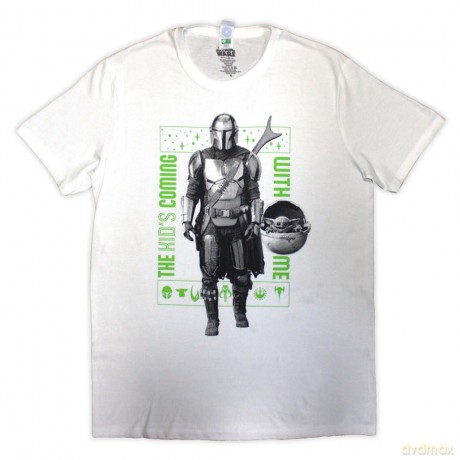 Star Wars: Unisex T-Shirt: The Mandalorian Kid's Coming With Me (White) (X-Large)