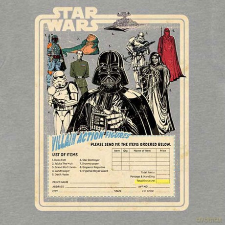 Star Wars: Unisex T-Shirt: Villain Action Figures (Grey) (Small)