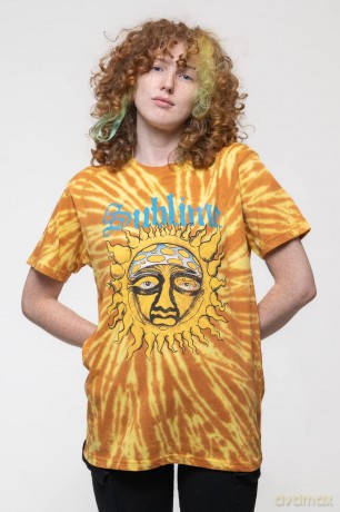 Sublime: Unisex T-Shirt: Sun Face (Orange) (Wash Collection) (Large)