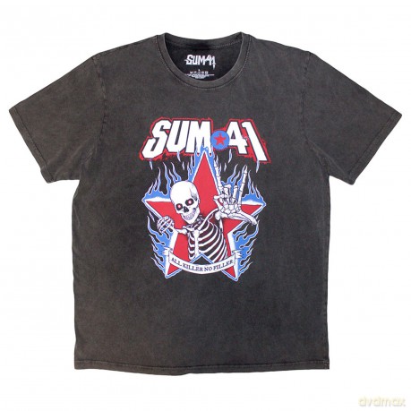 Sum 41: Unisex Stone Wash T-Shirt: All Killer No Filler Skeleton (Charcoal Grey) (Large)