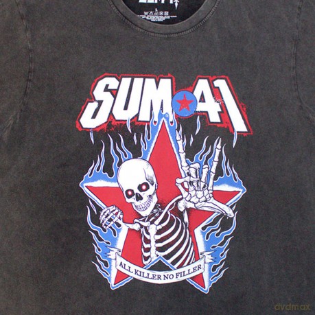 Sum 41: Unisex Stone Wash T-Shirt: All Killer No Filler Skeleton (Charcoal Grey) (Large)