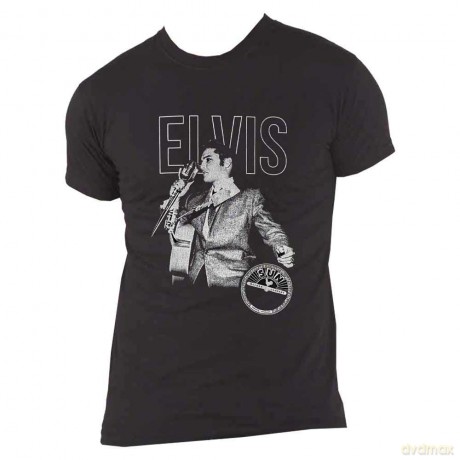 Sun Records: Unisex T-Shirt: Elvis Live Portrait (Black) (Large)