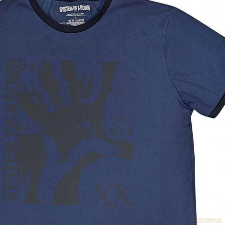 System Of A Down: Unisex Ringer T-Shirt: Intoxicated (Denim Blue) (Large)