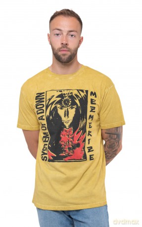 System Of A Down: Unisex T-Shirt: Reflections (Mustard Yellow Mineral Wash) (Wash Collection) (Medium)